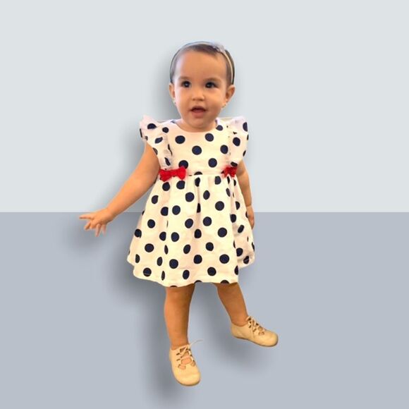 NEWNESS | Navy | Spanish Polka Dot Dress with Red Bows - Picture 4 of 8